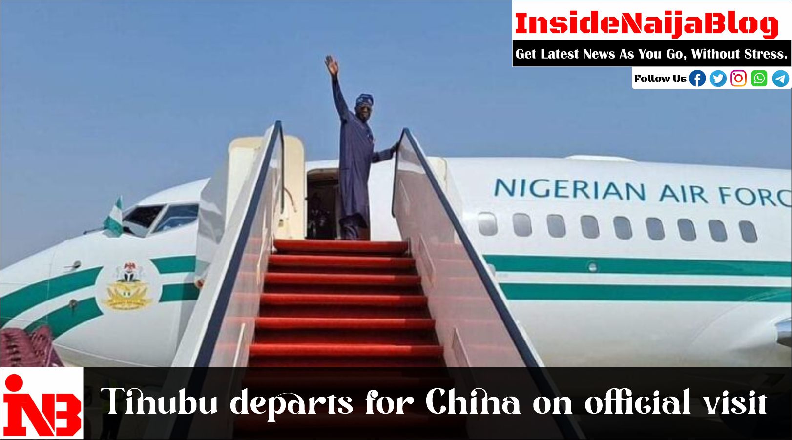 Tinubu departs for China on official visit