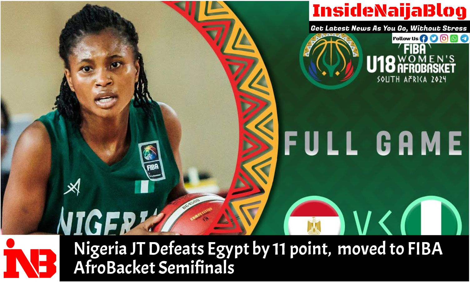Nigeria JT Defeats Egypt by 11 point, moved to FIBA AfroBacket Semifinals