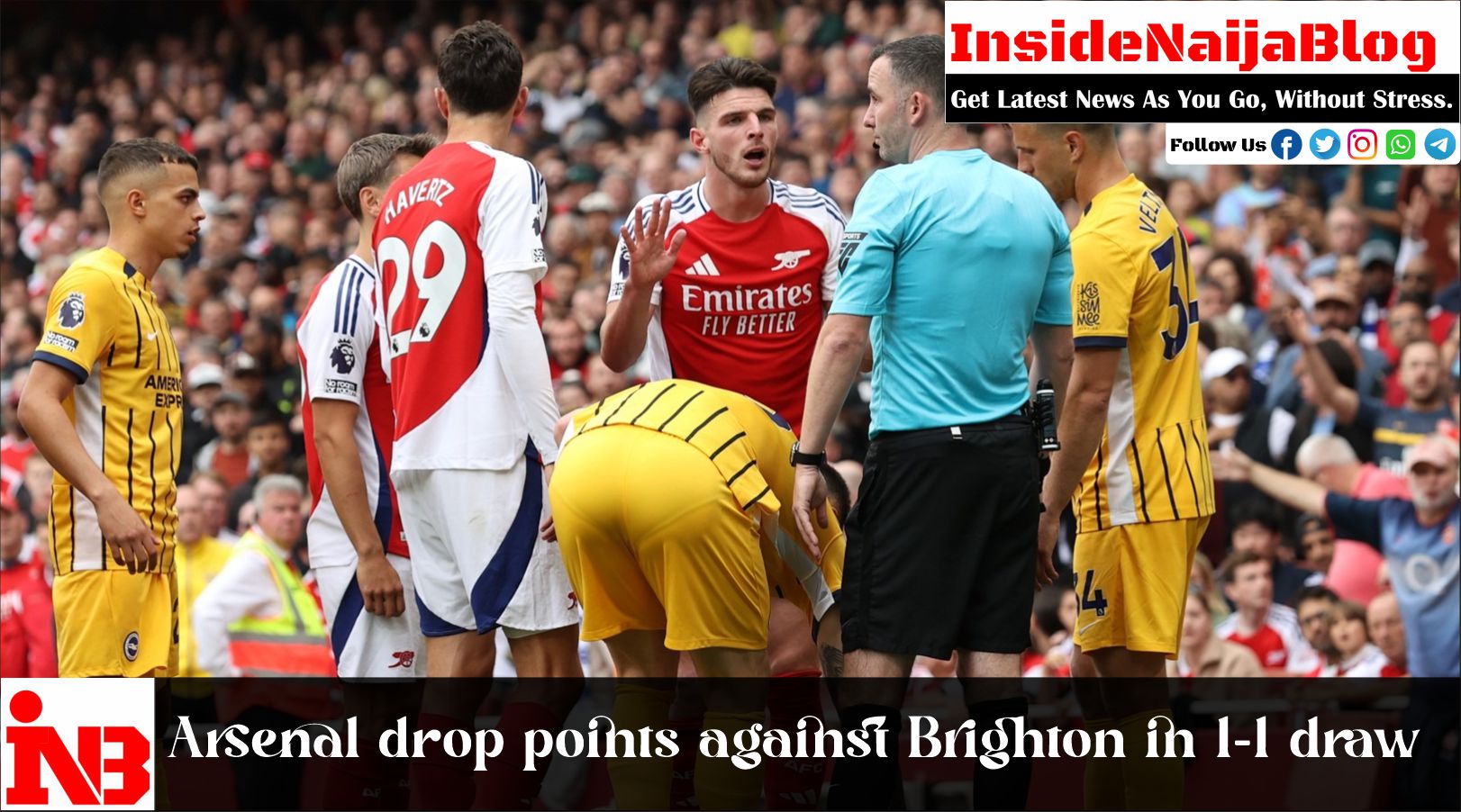 Arsenal drop points against Brighton in 1-1 draw