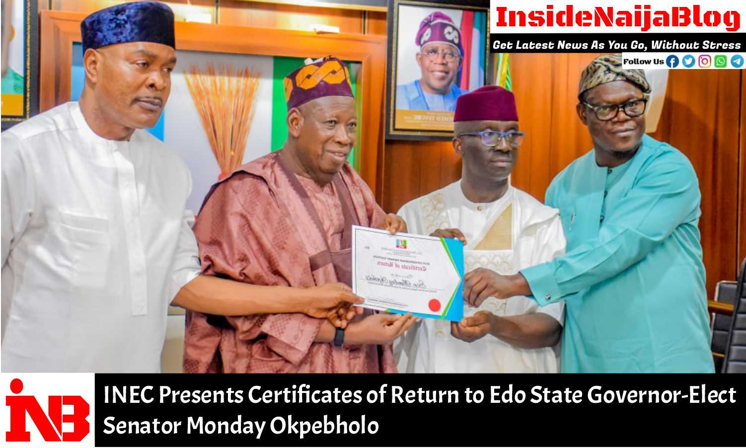 INEC Presents Certificates of Return to Edo State Governor-Elect Senator Monday Okpebholo