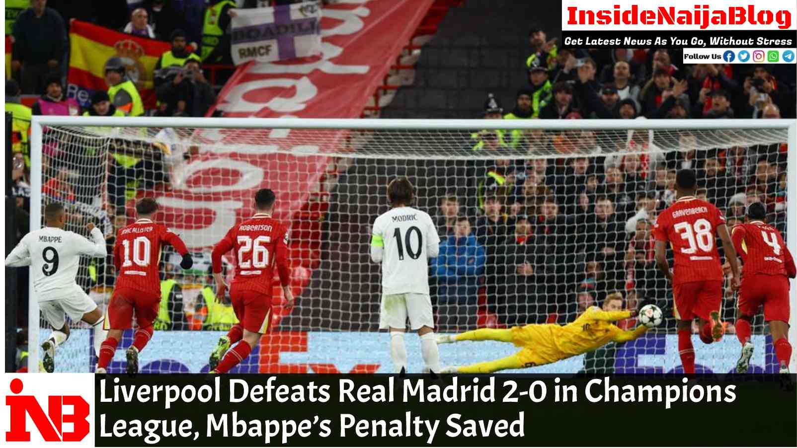 Liverpool Defeats Real Madrid 2-0 in Champions League, Mbappe’s Penalty Saved